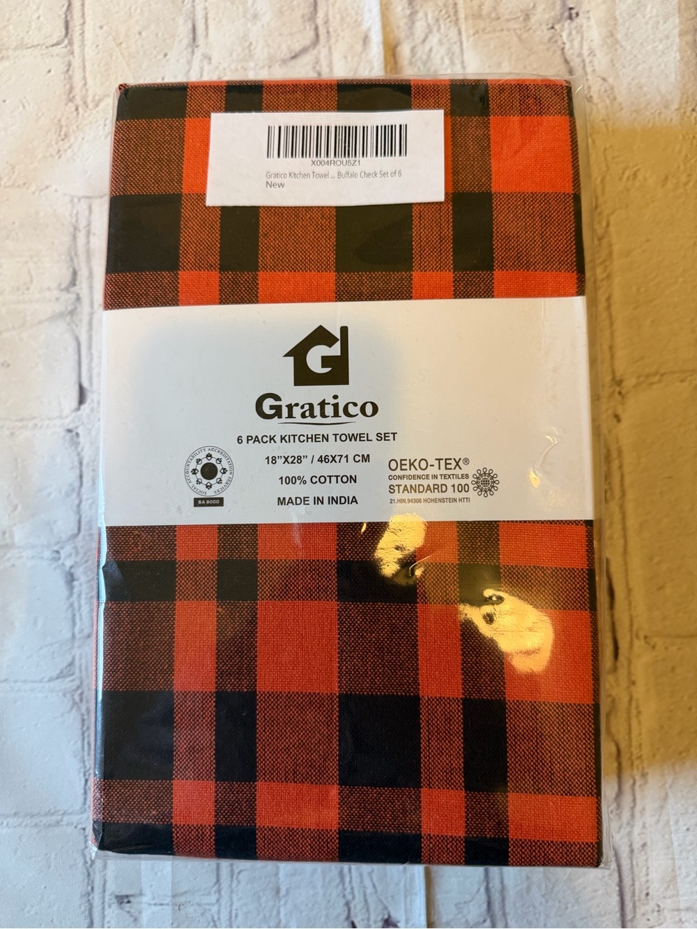 Gratico Buffalo Check Kitchen Towel Set - Orange & Black